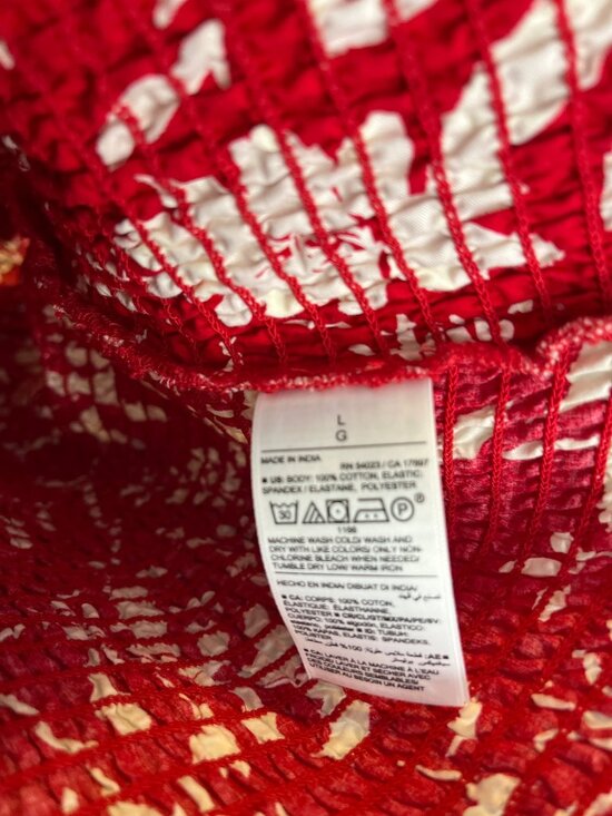 Old Navy Smocked Floral Crop Top Red Cream Size L Tall Boho Cottagecore - Picture 4 of 10